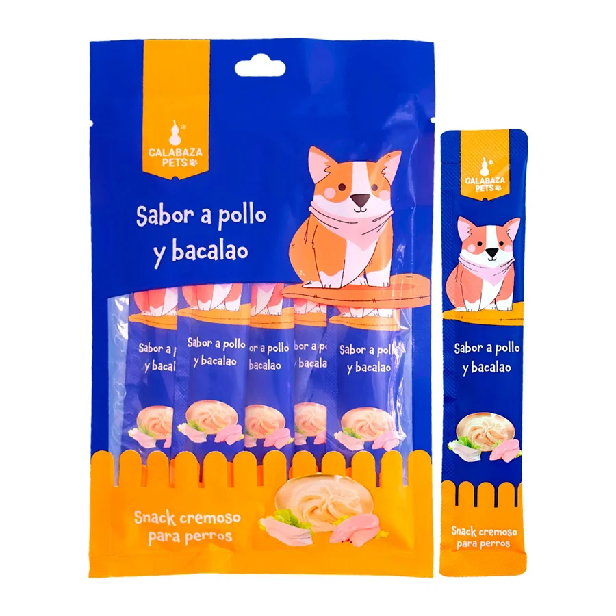 Snack cremoso sabor pollo bacalao